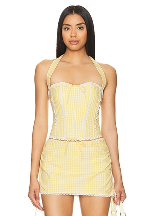 GUIZIO Gingham Lace Corset in Yellow. Size XL, XS.