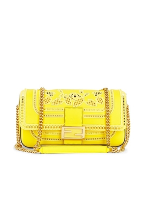FWRD Renew Fendi Embroidered Leather Shoulder Bag in Yellow.