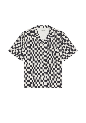 FRAME Vintage Print Shirt in Navy. Size M, XL/1X.