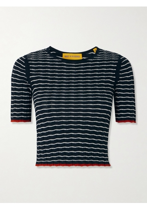 Guest In Residence - Striped Ribbed Cotton And Silk-blend T-shirt - Blue - x small,small,medium,large,x large
