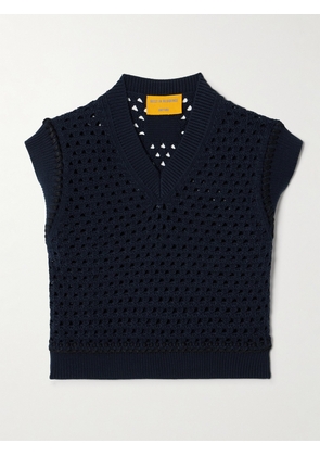 Guest In Residence - Cropped Open-knit Cotton Vest - Blue - x small,small,medium,large,x large