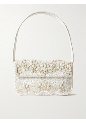 STAUD - Tommy Vegan Leather-trimmed Beaded Satin Shoulder Bag - White - One size