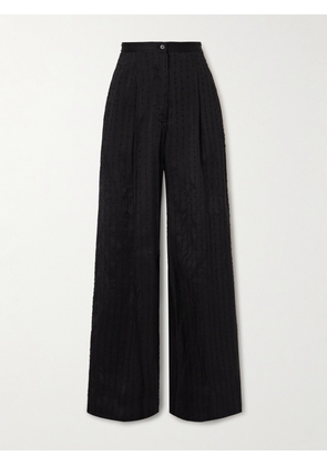 Giuliva Heritage - Elsa Pleated Striped Swiss-dot Woven Straight-leg Pants - Black - IT36,IT38,IT40,IT42