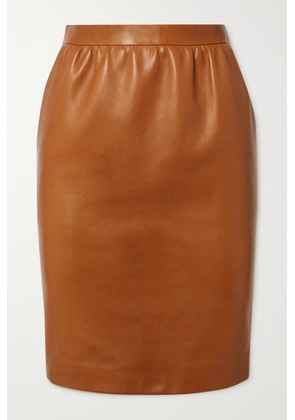 SAINT LAURENT - Gathered Leather Skirt - Brown - FR34,FR38,FR40