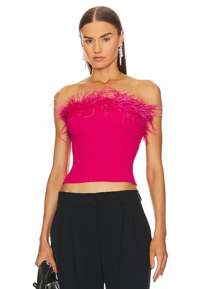 MILLY Strapless Feather Knit Top in Pink. Size S.