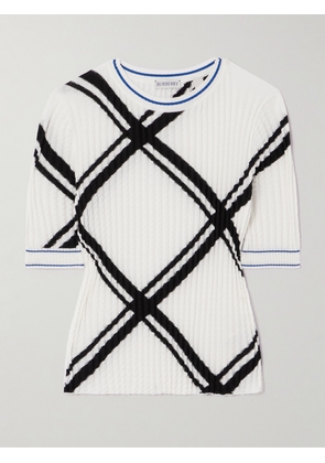 Burberry - Cropped Checked Plissé-cotton T-shirt - White - xx small,x small,small,medium,large,x large