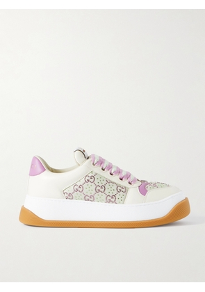 Gucci - Double Screener Crystal-embellished Coated Cotton-canvas And Leather Sneakers - Off-white - IT36,IT36.5,IT37,IT37.5,IT38,IT38.5,IT39,IT39.5,IT40