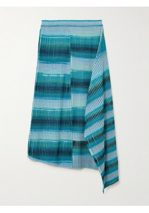 SIMKHAI - Caelan Asymmetric Draped Striped Ribbed-knit Midi Skirt - Blue - x small,small,medium,large,x large