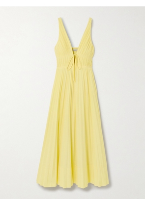 SIMKHAI - Stephanie Bow-embellished Pleated Cotton-blend Poplin Maxi Dress - Yellow - US00,US0,US2,US4,US6,US8,US10,US12