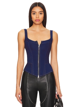 Understated Leather Chevy Bustier in Blue. Size L, S, XS.