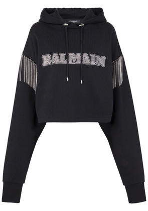 Balmain fringed organic-cotton hoodie - Black