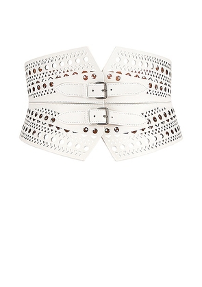 ALAÏA Double Buckle Belt in Blanc Optique - White. Size 80 (also in 75, 85).