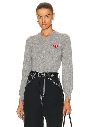 COMME des GARCONS PLAY Invader V-Neck Pullover Sweater in Light Grey - Light Grey. Size XS (also in ).
