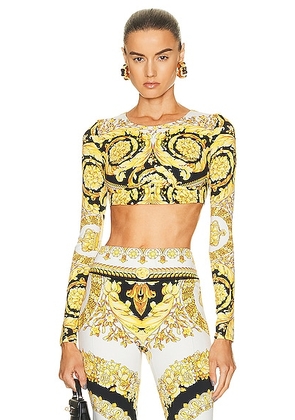 VERSACE Tessuto Long Sleeve Top in Bianco  Oro  & Nero - Yellow. Size XS (also in ).