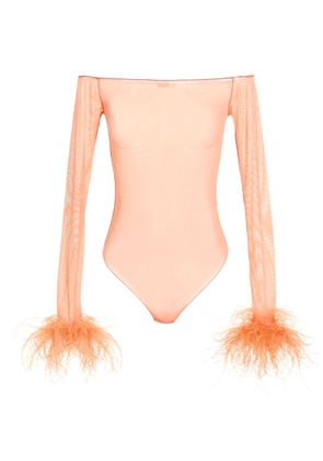 Oseree Feather Transparent Mesh Bodysuit
