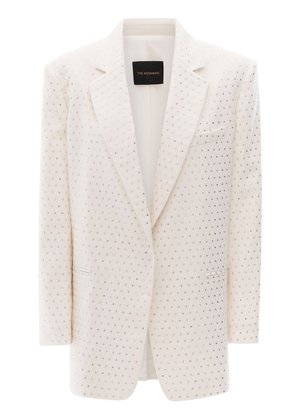 The Andamane Guia Crystal White Oversized Single-Breasted Jacket With All-Over Rhinestone Embellishment In Polyester Woman