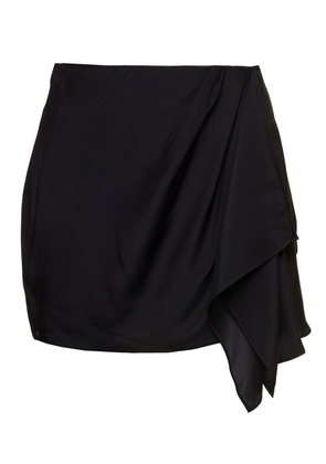 Anjo Black Miniskirt With Dramatic Side Draping Detail In Silk Woman Gauge81