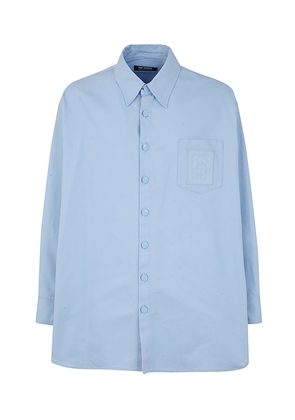 Raf Simons Oversized Denim Shirt With Leather Patch