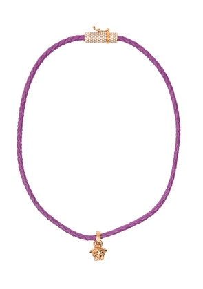 Versace Gold-Tone Medusa Pendant Necklace In Violet Leather Woman