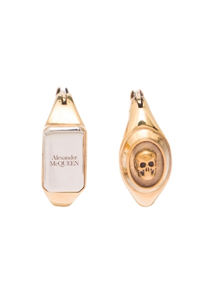 Alexander Mcqueen Gold-Colored Hoops Earrings With Skull And Logo Engraved In Brass Woman