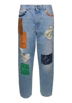 Alanui Light Blue Jeans With Bandana Patchwork In Cotton Denim Woman