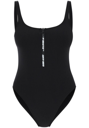 Off-White One-Piece Swimsuit With Zip And Logo