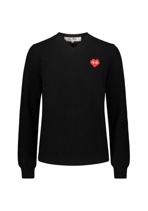 Comme Des Garçons Play V-Neck Sweater With Red Pixelated Heart