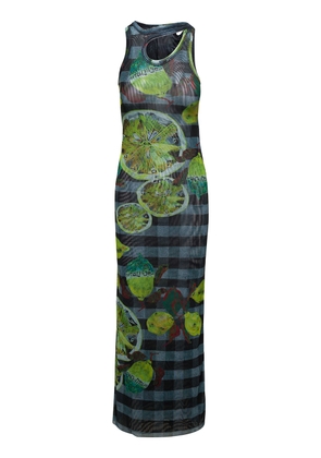 Ottolinger Long Multicolor Asymmetric Dress With Cut-Out And Lemon Print In Mesh Woman