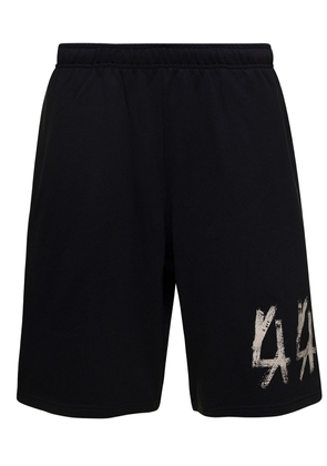 44 Label Group Black Shorts With Logo Print In Cotton Man