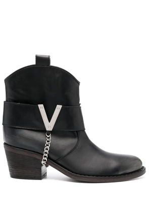 Via Roma 15 Texan Ankle Boots In Black Leather Woman