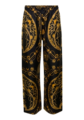 Marine Serre Black Loose Pants With All-Over Graphic Print In Silk Man