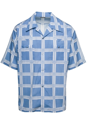 Needles Light Blue Bowling Shirt With All-Over Graphic Print In Cotton Blend Man