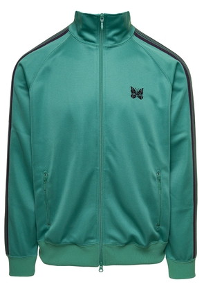 Needles Green High-Neck Sweatshirt With Logo Embroidery In Tech Fabric Man