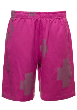 Needles Fuchsia Shorts With All-Over Cactus Print In Cotton And Linen Man