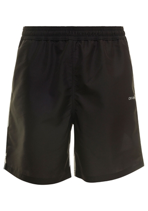 Off-White Black Swim Trunks With Diag Print At The Back In Polyester Man