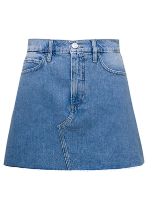 Frame Light Blue High-Waisted Mini-Skirt With Branded Button In Cotton Denim Woman