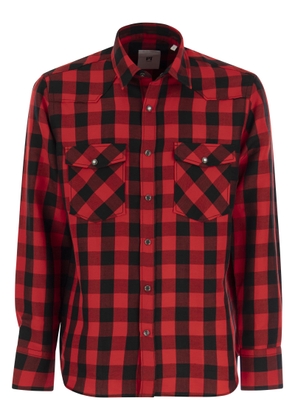 Pt Torino Checked Shirt In Cotton And Linen Blend