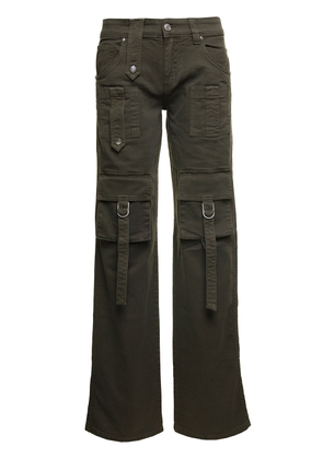 Blumarine Military Green Cargo Jeans With Buckles And Branded Button In Stretch Cotton Denim Woman