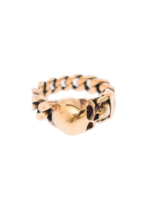 Alexander Mcqueen Gold-Colored Chain Ring With Skull Detail In Brass Man