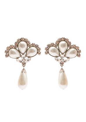 Alessandra Rich Silver-Colored Clip-On Crystal Earrings With Pendant Pearl In Hypoallergenic Brass Woman