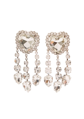 Alessandra Rich Silver-Colored Heart-Shaped Clip-On Earrings With Crystal Pendants In Hypoallergenic Brass Woman