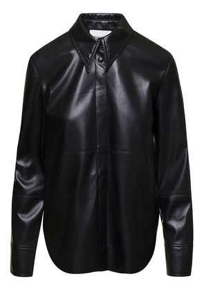 Nanushka Naum Black Long-Sleeve Shirt With Concealed Fastening In Faux Leather Woman