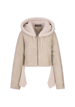 Andreādamo Short Reversible Jacket In Taupe Shearling