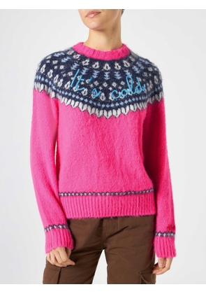 Mc2 Saint Barth Woman Fluo Pink Crewneck Nordic Jacquard Sweater