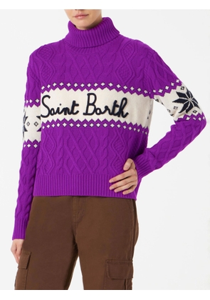 Mc2 Saint Barth Woman Half-Turtleneck Sweater With Saint Barth Lettering