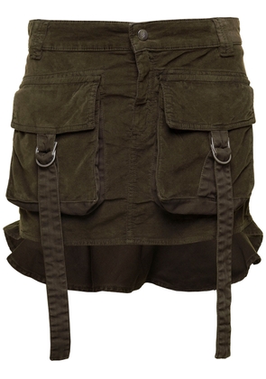 Blumarine Military Green Cargo Mini-Skirt With Rear Frill In Velvet Woman