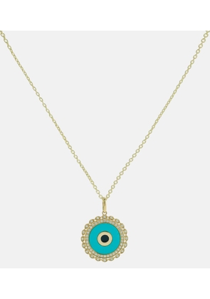 Sydney Evan Large Evil Eye 14kt gold chain necklace with diamonds and turquoise