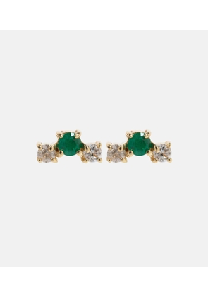 Stone and Strand Dainty Emerald Goddess 14kt gold stud earrings with emeralds and diamonds
