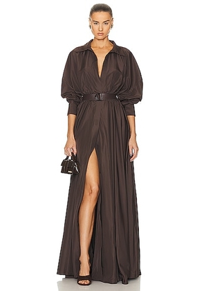 Norma Kamali Super Oversized Boyfriend Shirt Flared Gown in Chocolate - Brown. Size S (also in XS).