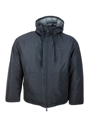 Kiton Knt Down Jacket In Technical Fabric With Hood With Drawstring With Smooth Exterior And Boudin Quilted Interior In Contrasting Color. Small Matching Lo